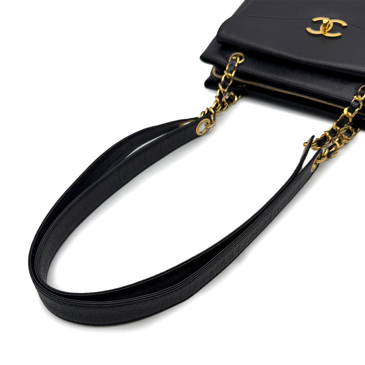 CHANEL VINTAGE CHAIN TOTE BAG BLACK CAVIAR SKIN 90272965