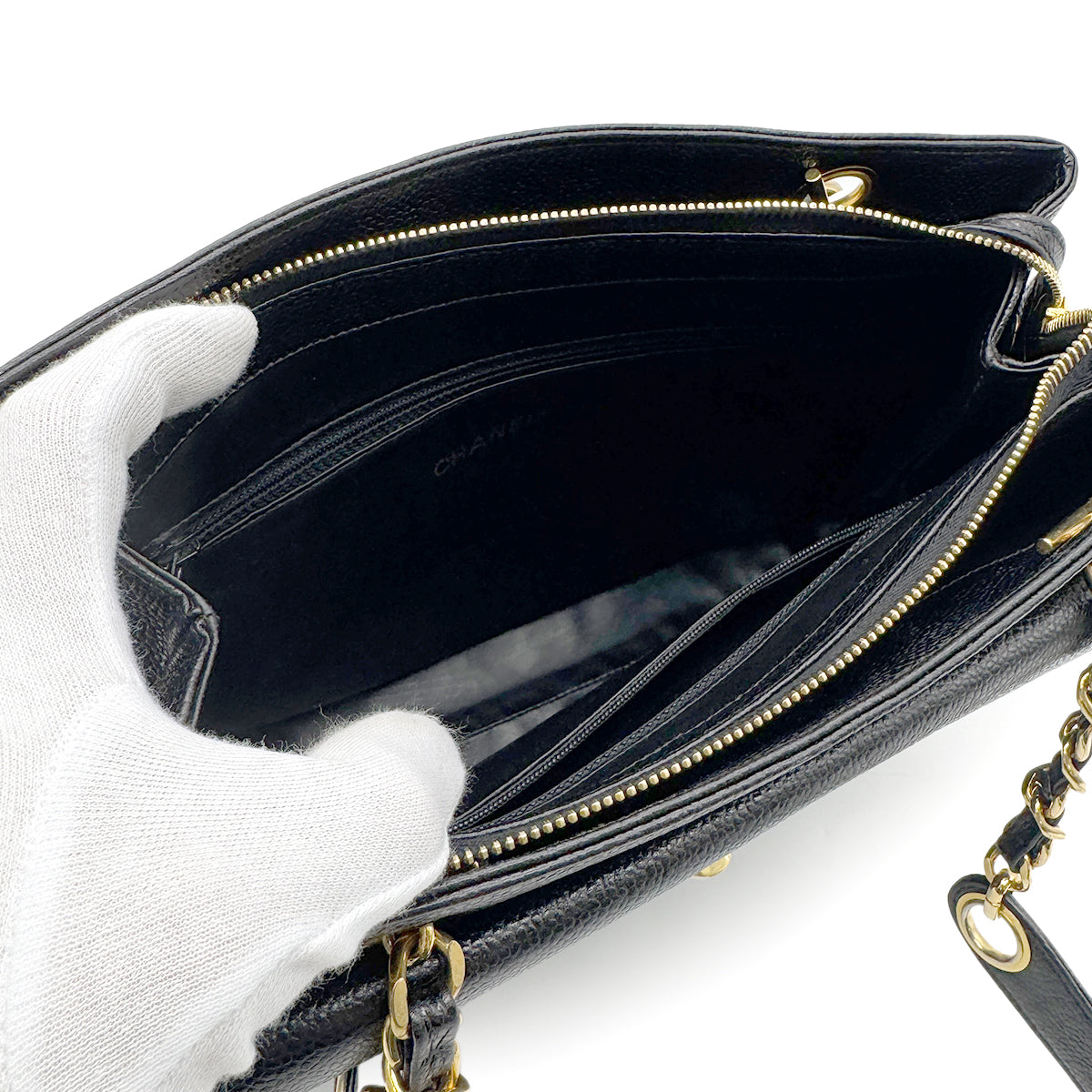 CHANEL VINTAGE CHAIN TOTE BAG BLACK CAVIAR SKIN 90272965