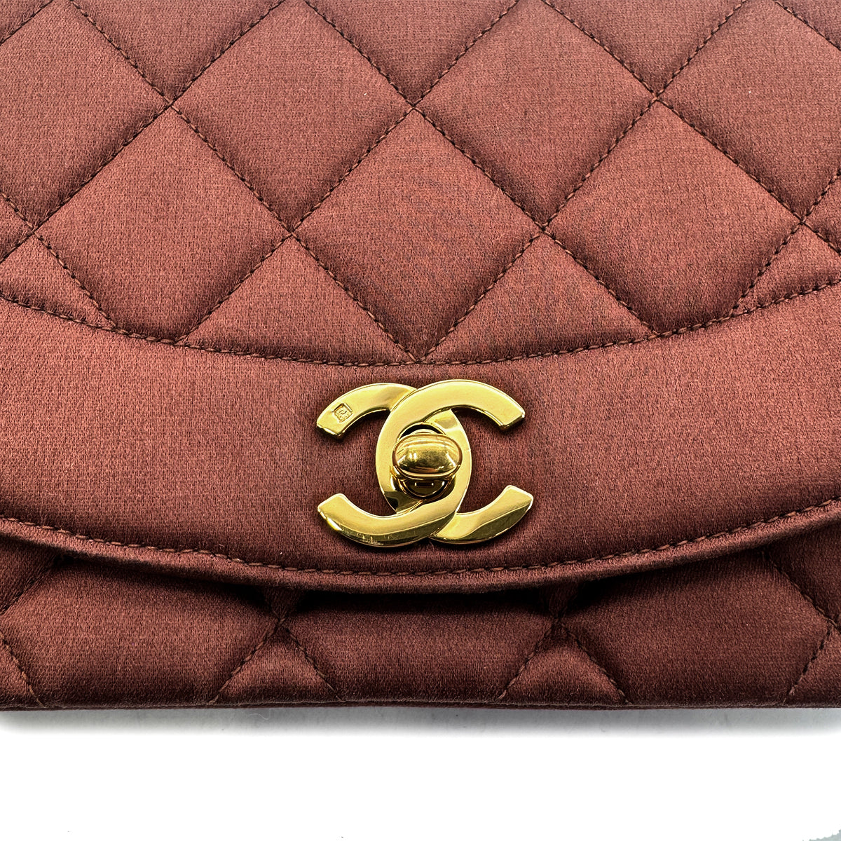 CHANEL VINTAGE DIANA SMALL CHAIN SHOULDER BAG BROWN SATIN 90272977