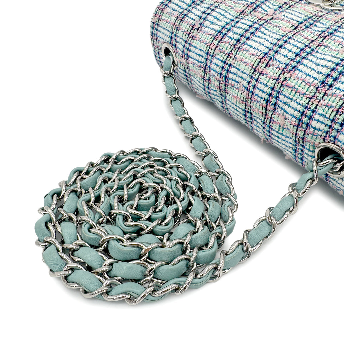 CHANEL MINI MATELASSE CHAIN SHOULDER BAG BLUE TWEED 90273071 - PURPOSE