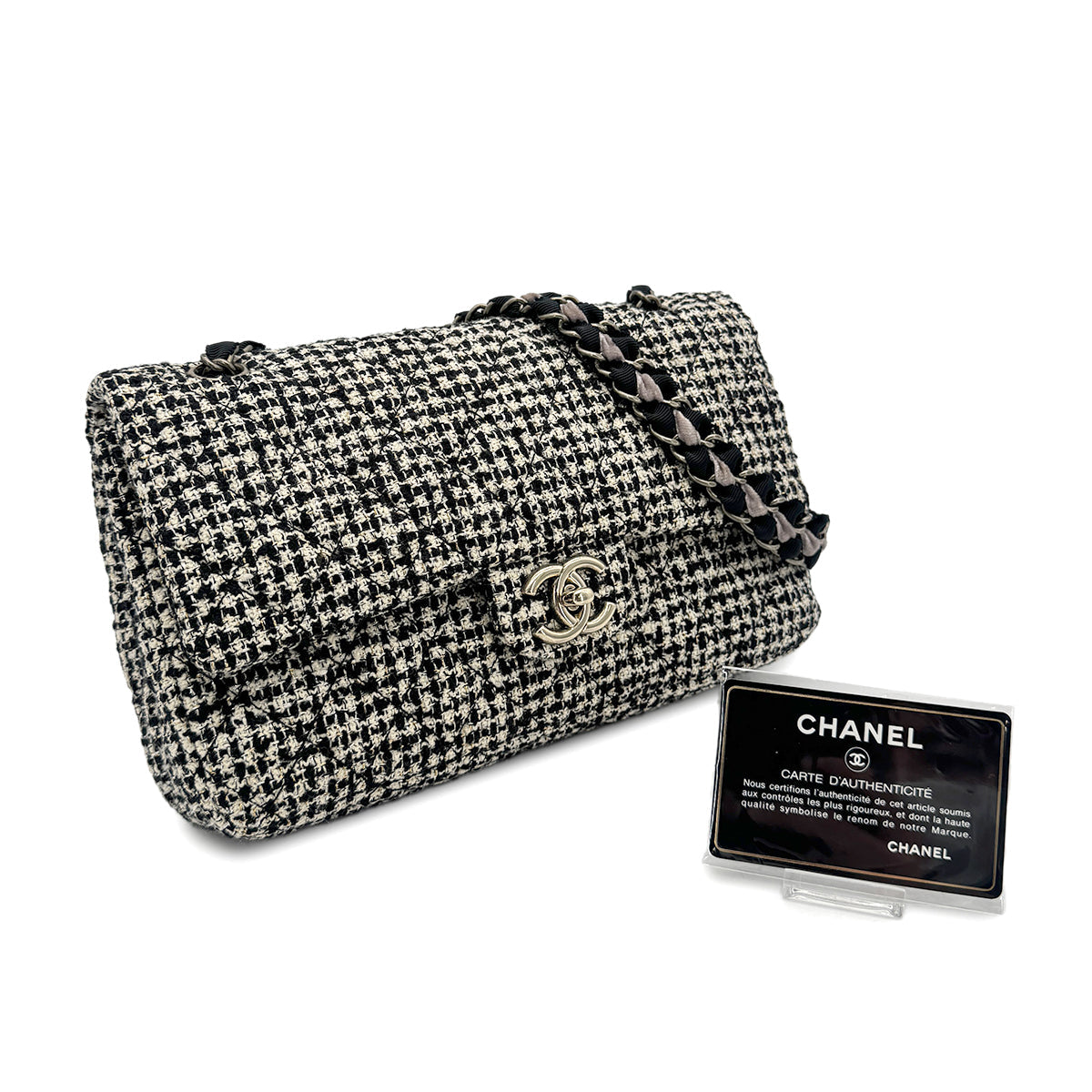 CHANEL MATELASSE CHAIN SHOULDER BAG BLACK TWEED 90273077
