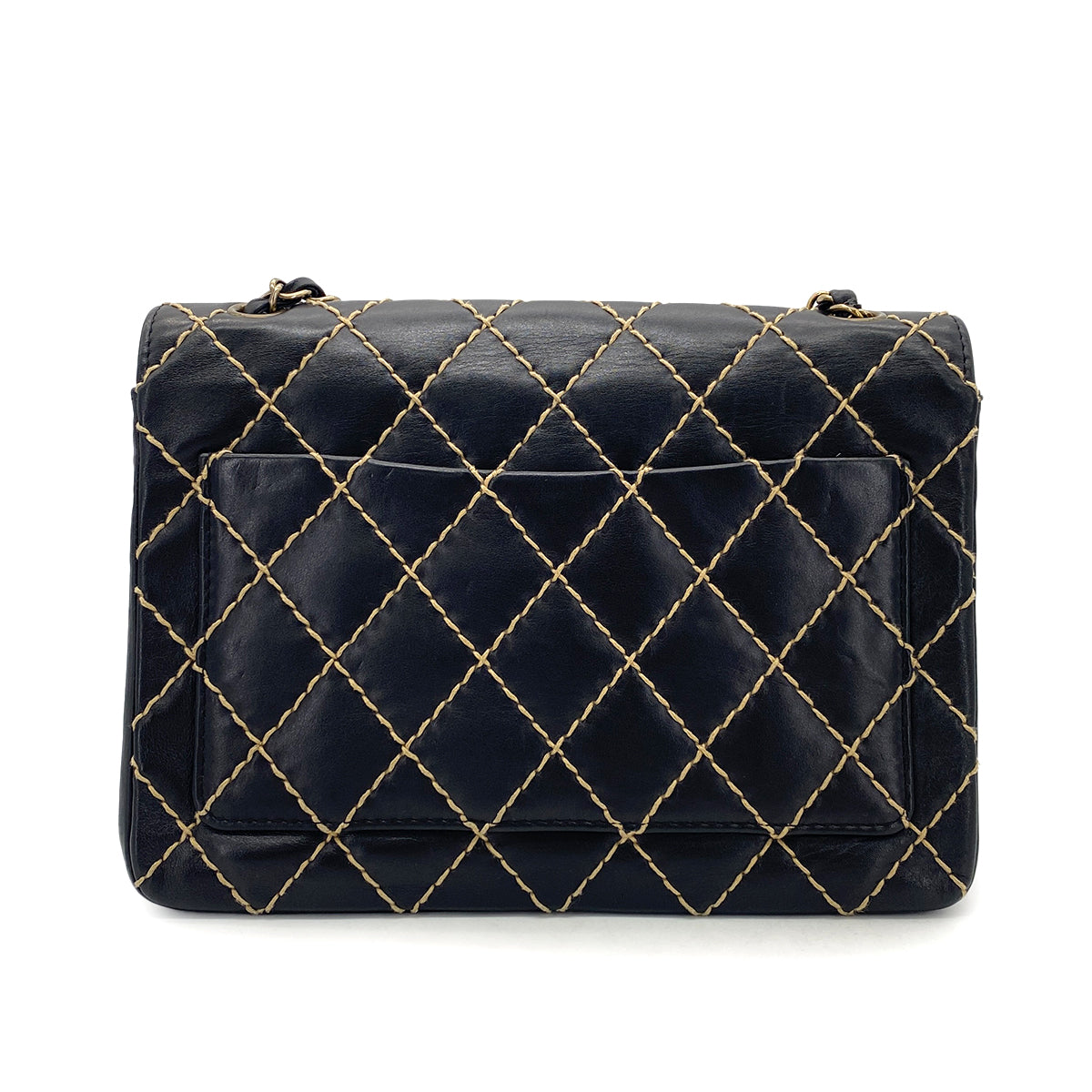 CHANEL VINTAGE WILD STITCH CHAIN SHOULDER BAG BLACK LEATHER 90273376