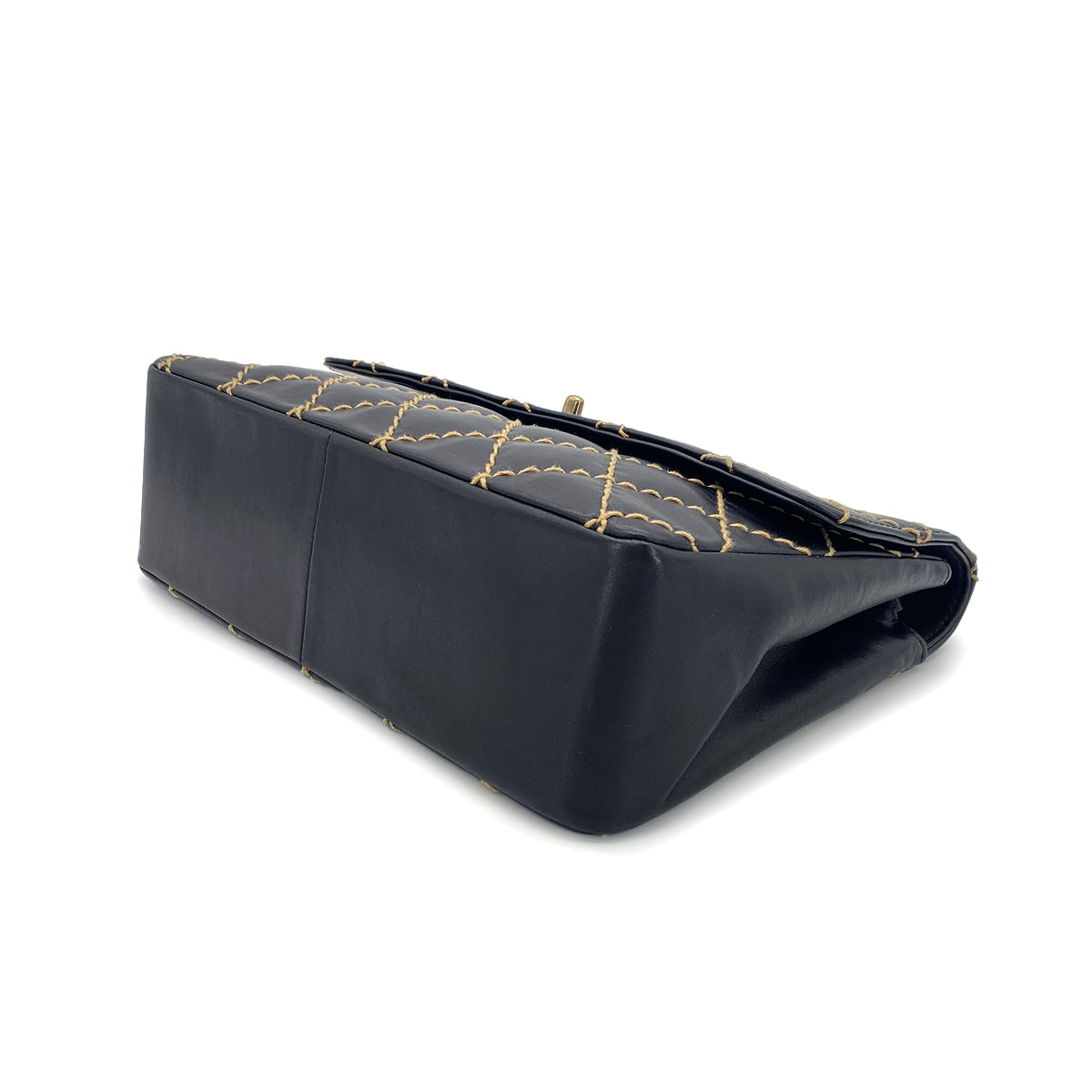 CHANEL VINTAGE WILD STITCH CHAIN SHOULDER BAG BLACK LEATHER 90273376