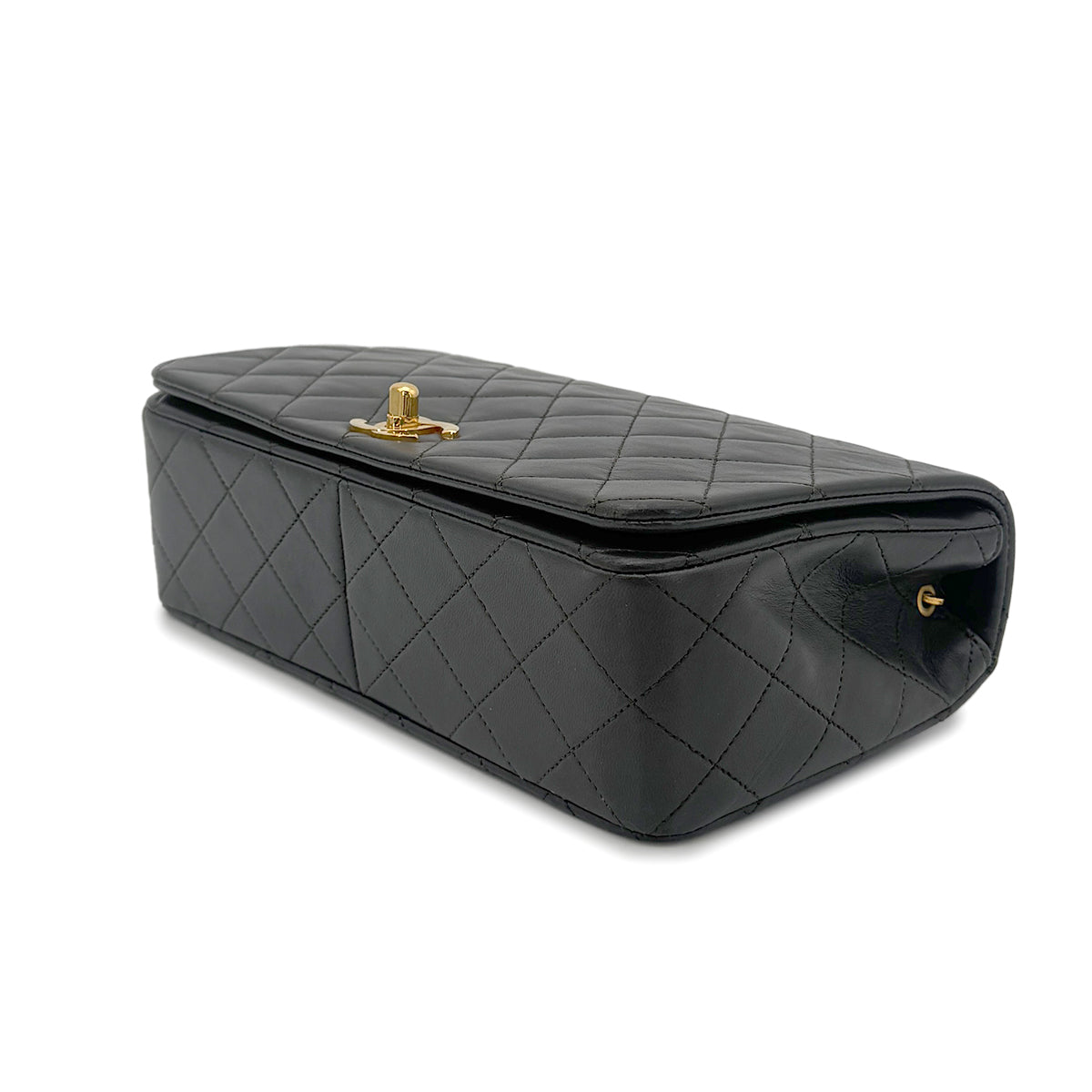 CHANEL VINTAGE FULL FLAP CHAIN SHOULDER BAG KHAKI LAMB SKIN 90273869