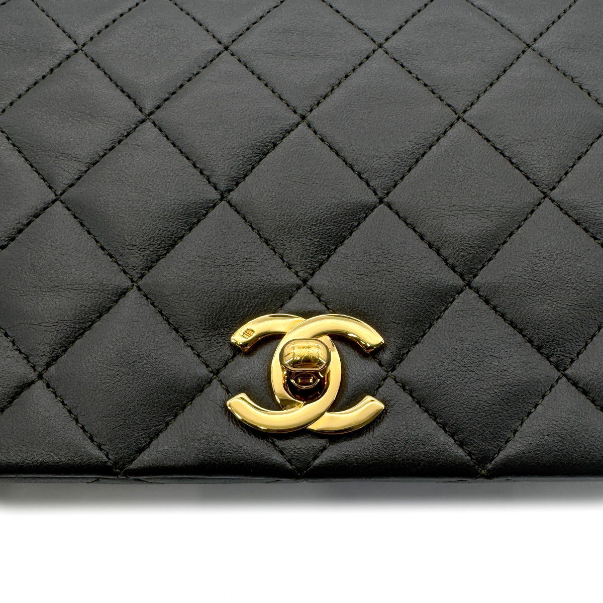 CHANEL VINTAGE FULL FLAP CHAIN SHOULDER BAG KHAKI LAMB SKIN 90273869