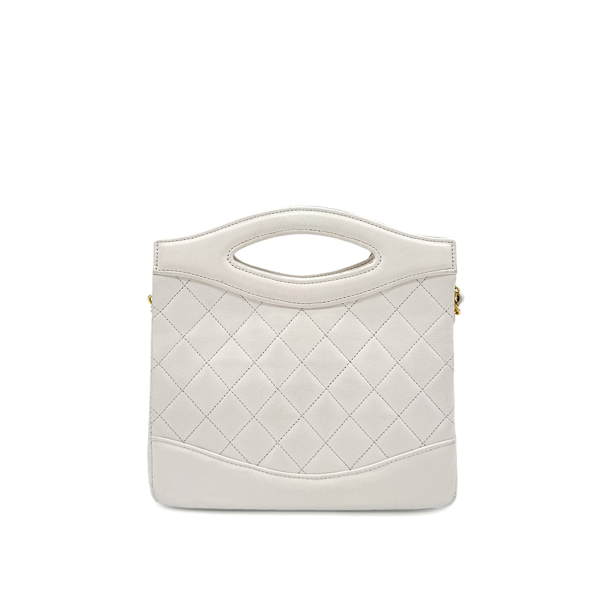 CHANEL VINTAGE 2WAY HAND CHAIN SHOULDER BAG WHITE LAMB SKIN 90273879