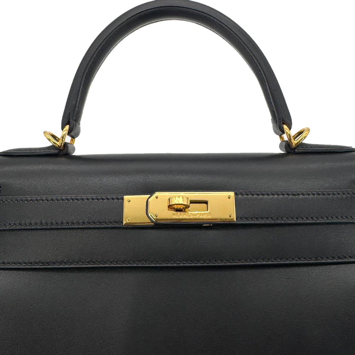 HERMES KELLY 28 SELLIER BLACK BOXCALF HAND SHOULDER BAG □D GHW 90273890