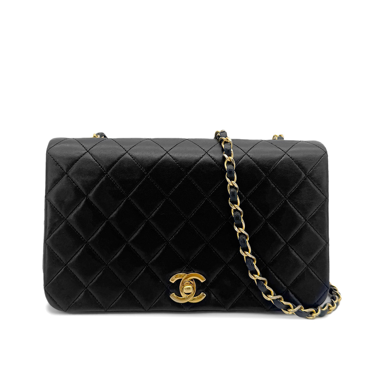 CHANEL VINTAGE FULL FLAP CHAIN SHOULDER BAG BLACK LAMB SKIN 90274042