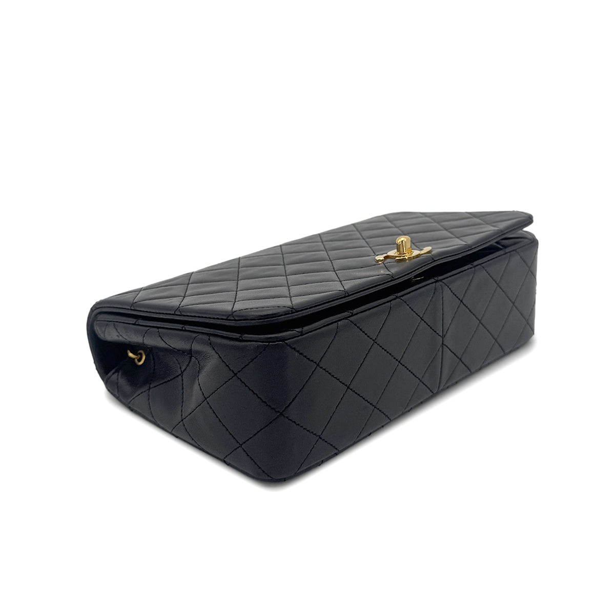 CHANEL VINTAGE FULL FLAP CHAIN SHOULDER BAG BLACK LAMB SKIN 90274042