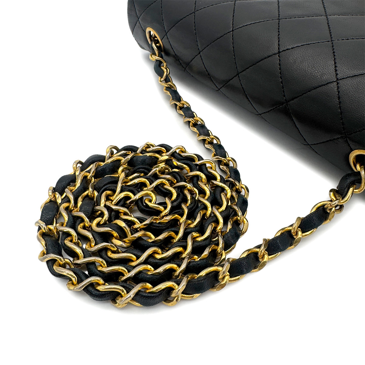 CHANEL VINTAGE FULL FLAP CHAIN SHOULDER BAG BLACK LAMB SKIN 90274042