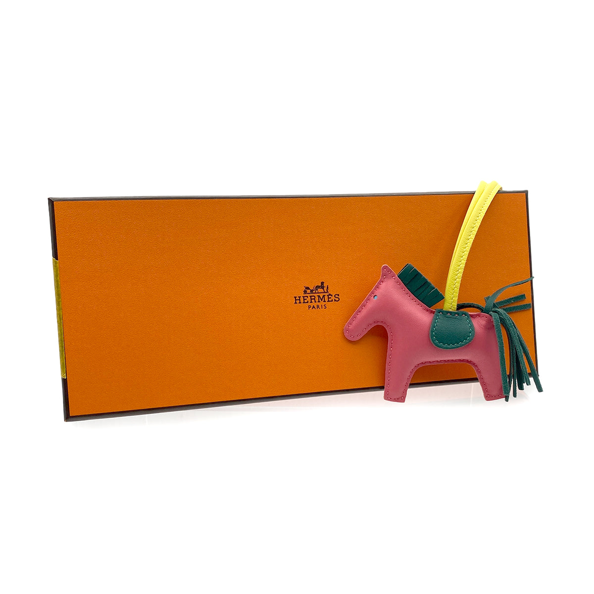 HERMES BAG CHARM RODEO PM ROSE AZALEE MALACHITE LIME AGNEAU MILO 90274066