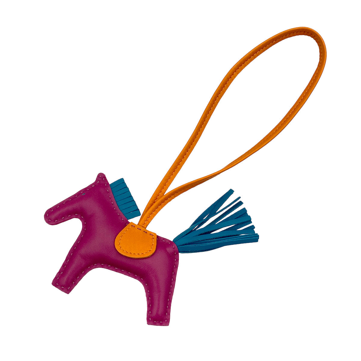 HERMES BAG CHARM RODEO PM TOSCA BLEU IZMIR ORANGE AGNEAU MILO 90274067