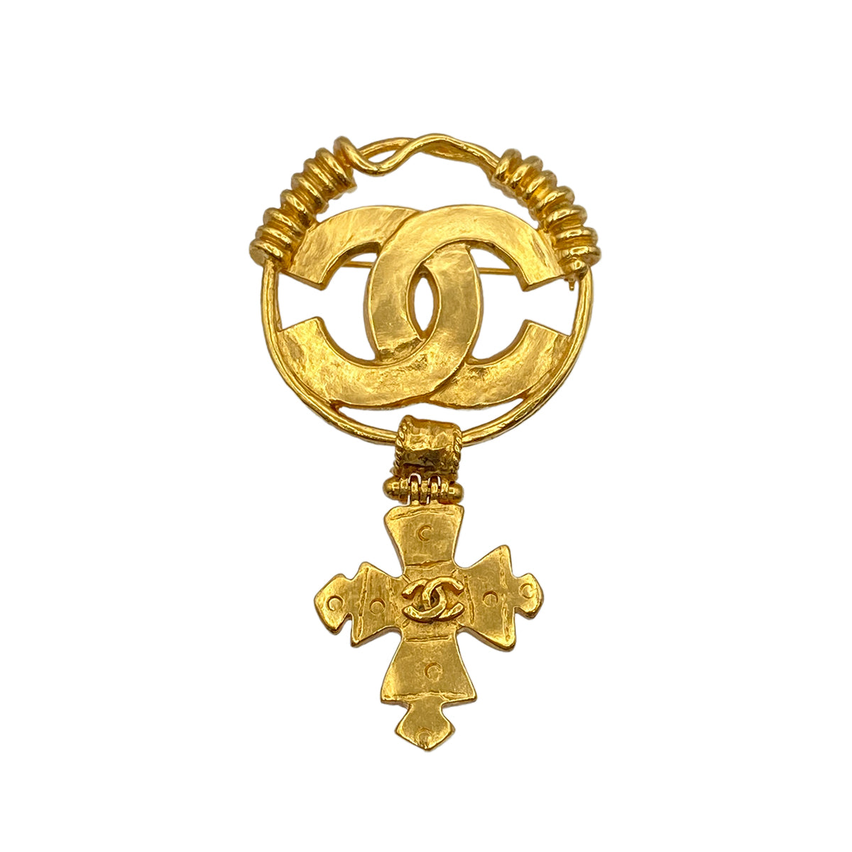 CHANEL VINTAGE BROOCH COCOMARK ROUND SWING GOLD ACCESSORY 94P 90274069