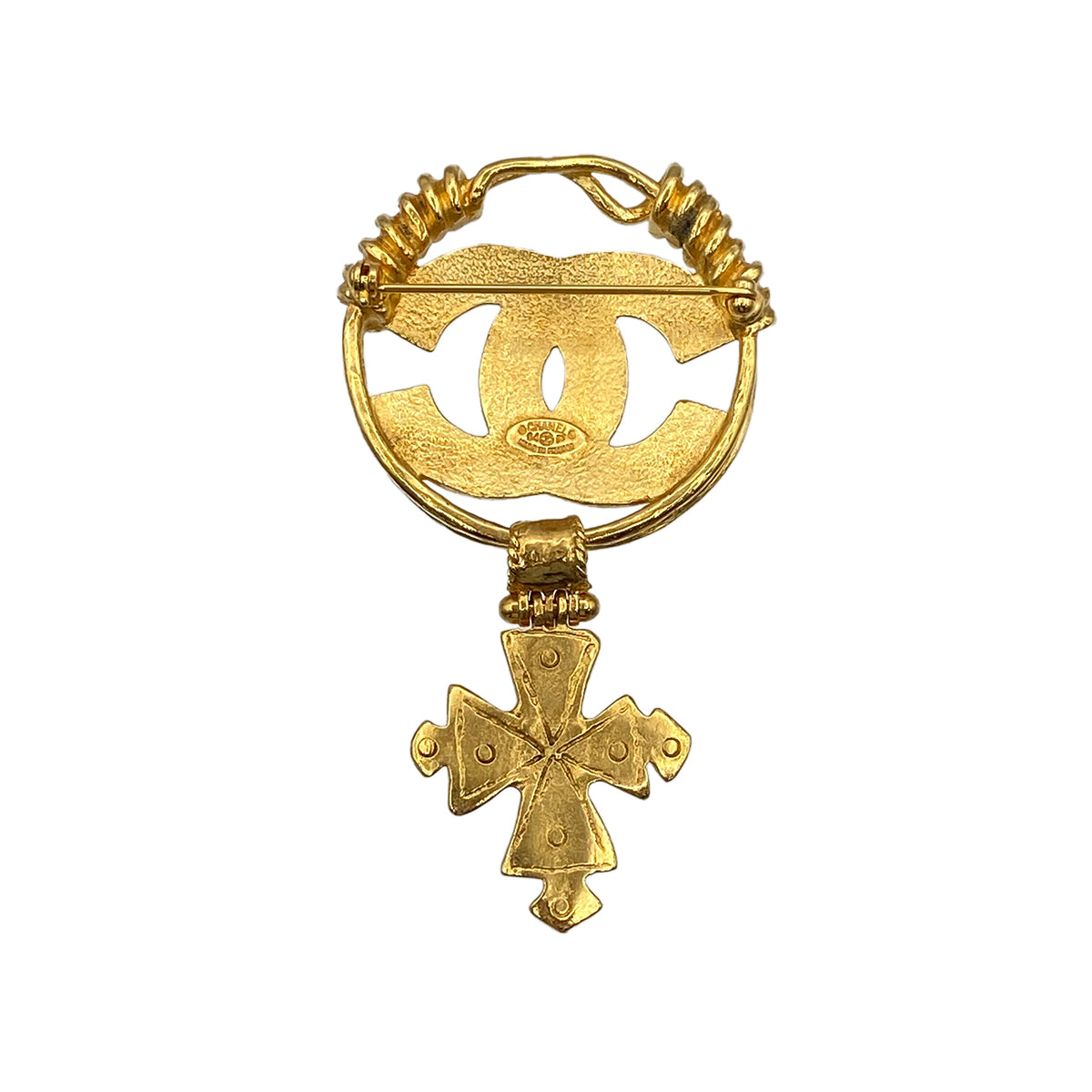 CHANEL VINTAGE BROOCH COCOMARK ROUND SWING GOLD ACCESSORY 94P 90274069