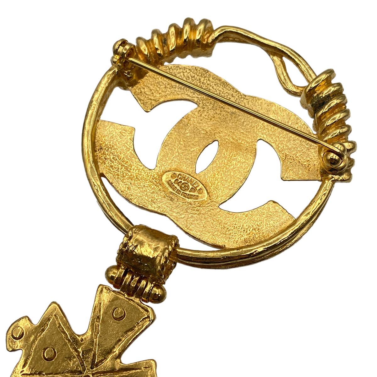 CHANEL VINTAGE BROOCH COCOMARK ROUND SWING GOLD ACCESSORY 94P 90274069