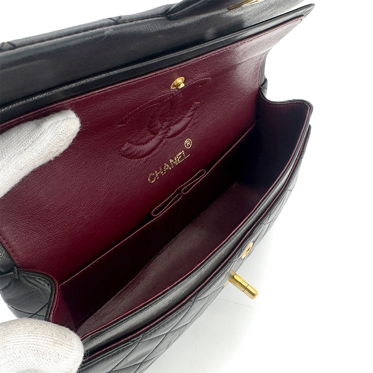 CHANEL VINTAGE CLASSIC FLAP SMALL CHAIN SHOULDER BAG BLACK LAMB SKIN 90274407