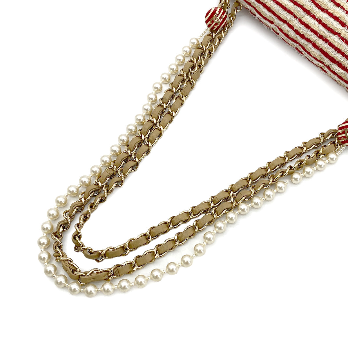 CHANEL FAKEPEARL CHAIN SHOULDER BAG MULTICOLOR CANVAS 90274411