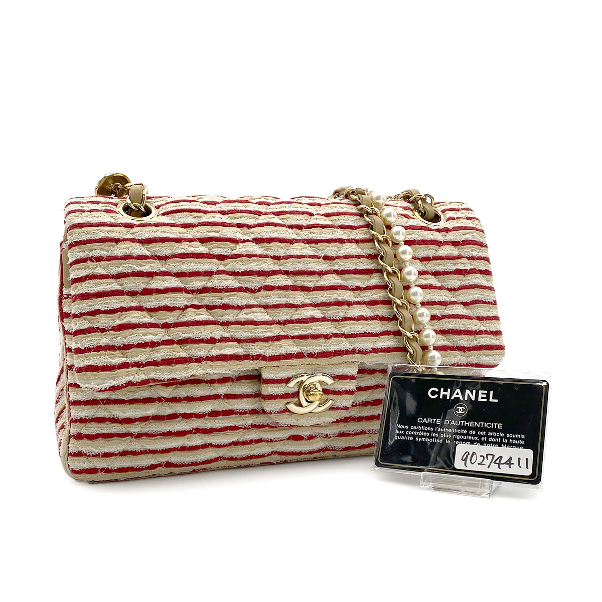 CHANEL FAKEPEARL CHAIN SHOULDER BAG MULTICOLOR CANVAS 90274411