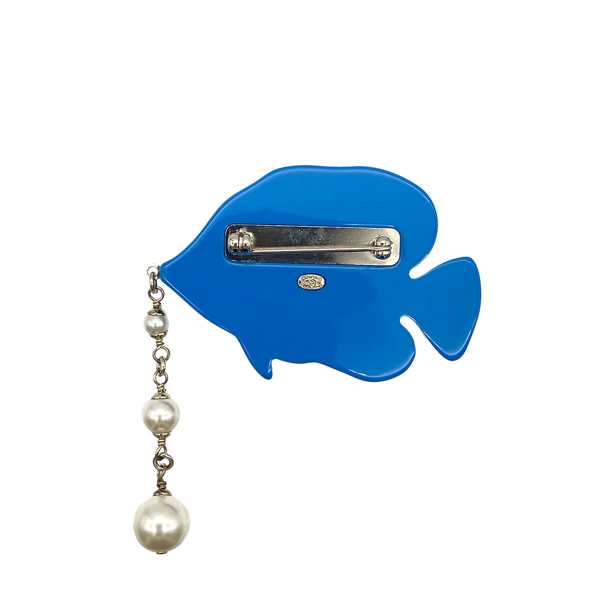 CHANEL COCOMARK BROOCH ANGEL FISH FAUX PEARL BLUE ACCESSORY D19S 90274886