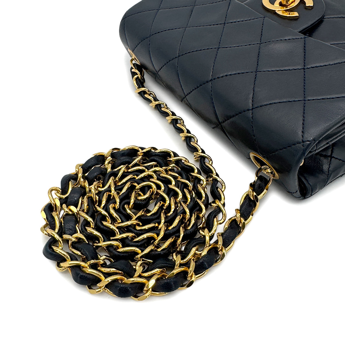 CHANEL VINTAGE MINI SQUARE 17 CHAIN SHOULDER BAG NAVY LAMB SKIN 90275025