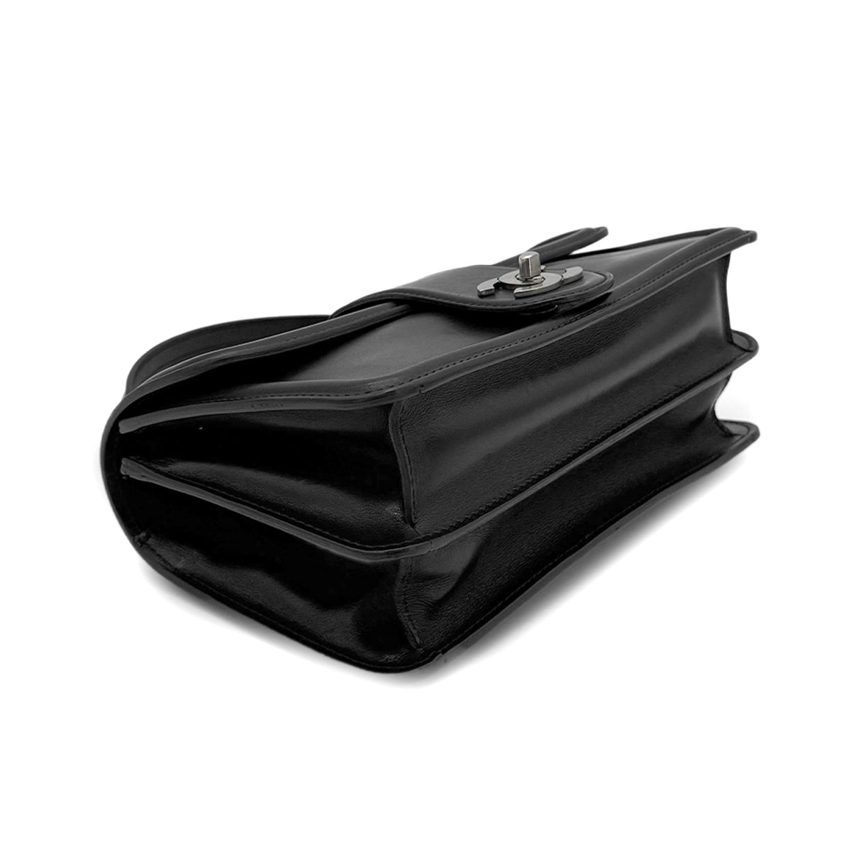 CHANEL VINTAGE TURN LOCK SHOULDER BAG BLACK CALF SKIN 90275620