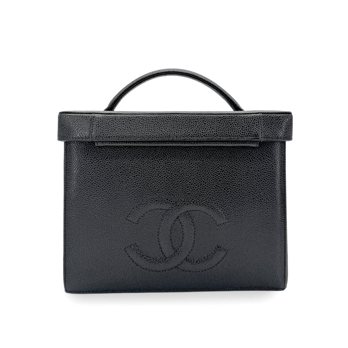 CHANEL VINTAGE TURN LOCK 2WAY VANITY HAND SHOULDER BAG BLACK CAVIAR SKIN 90276344