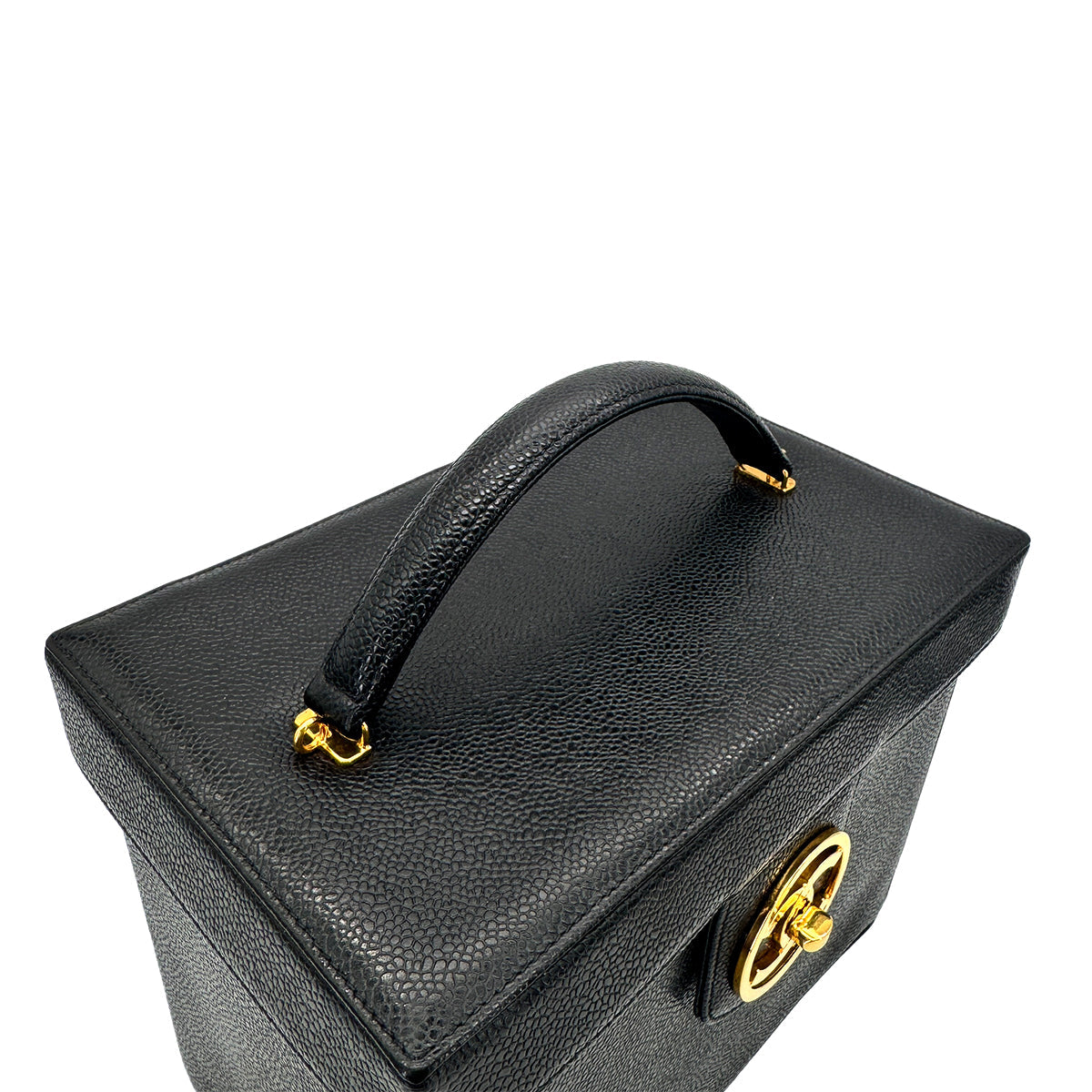 CHANEL VINTAGE TURN LOCK 2WAY VANITY HAND SHOULDER BAG BLACK CAVIAR SKIN 90276344