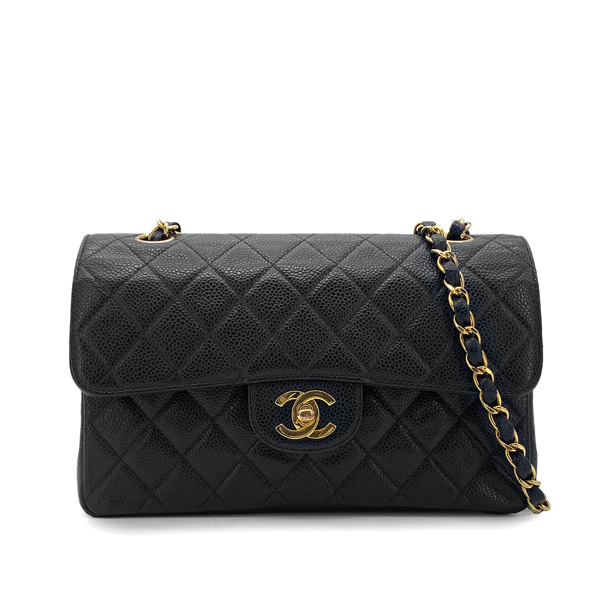 CHANEL VINTAGE CLASSIC FLAP SMALL CHAIN SHOULDER BAG BLACK CAVIAR SKIN 90276399