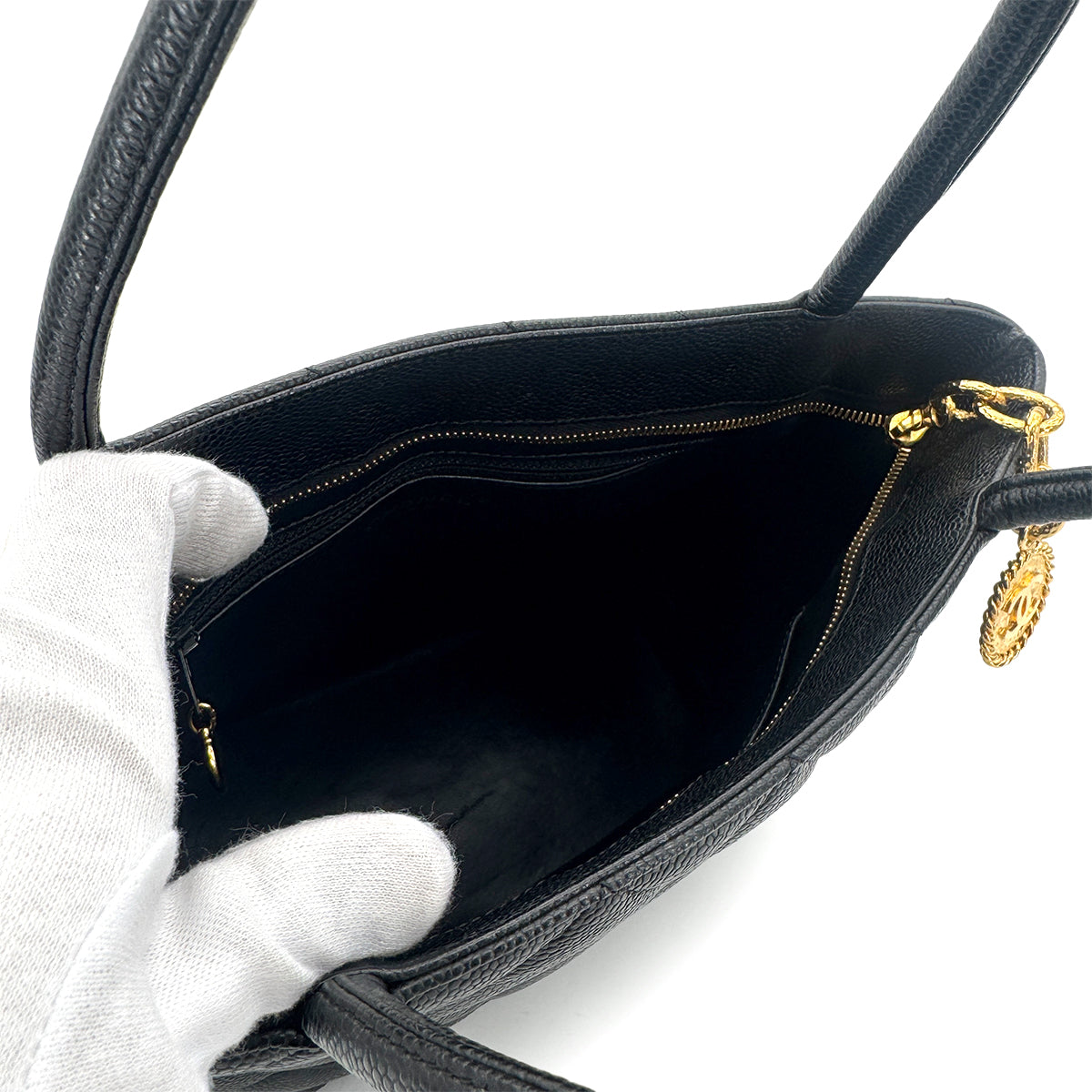 CHANEL VINTAGE MEDALLION TOTE BAG BLACK CAVIAR SKIN 90277272