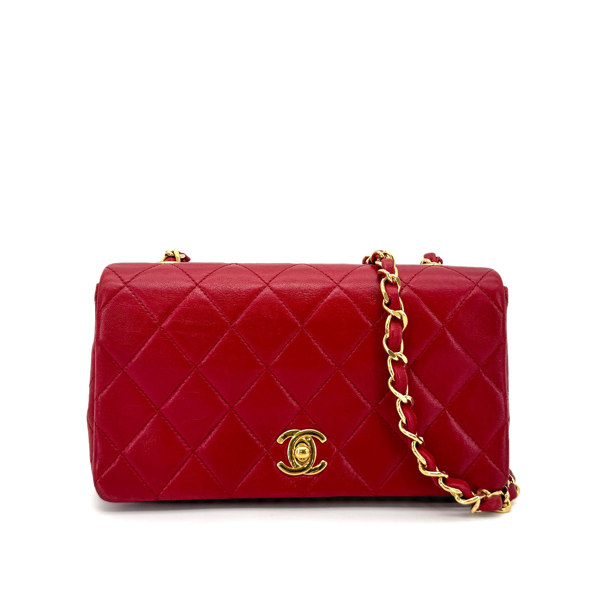 CHANEL VINTAGE MINI FULL FLAP CHAIN SHOULDER BAG RED LAMB SKIN 90277304