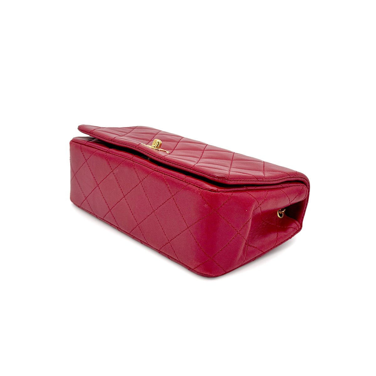 CHANEL VINTAGE MINI FULL FLAP CHAIN SHOULDER BAG RED LAMB SKIN 90277304