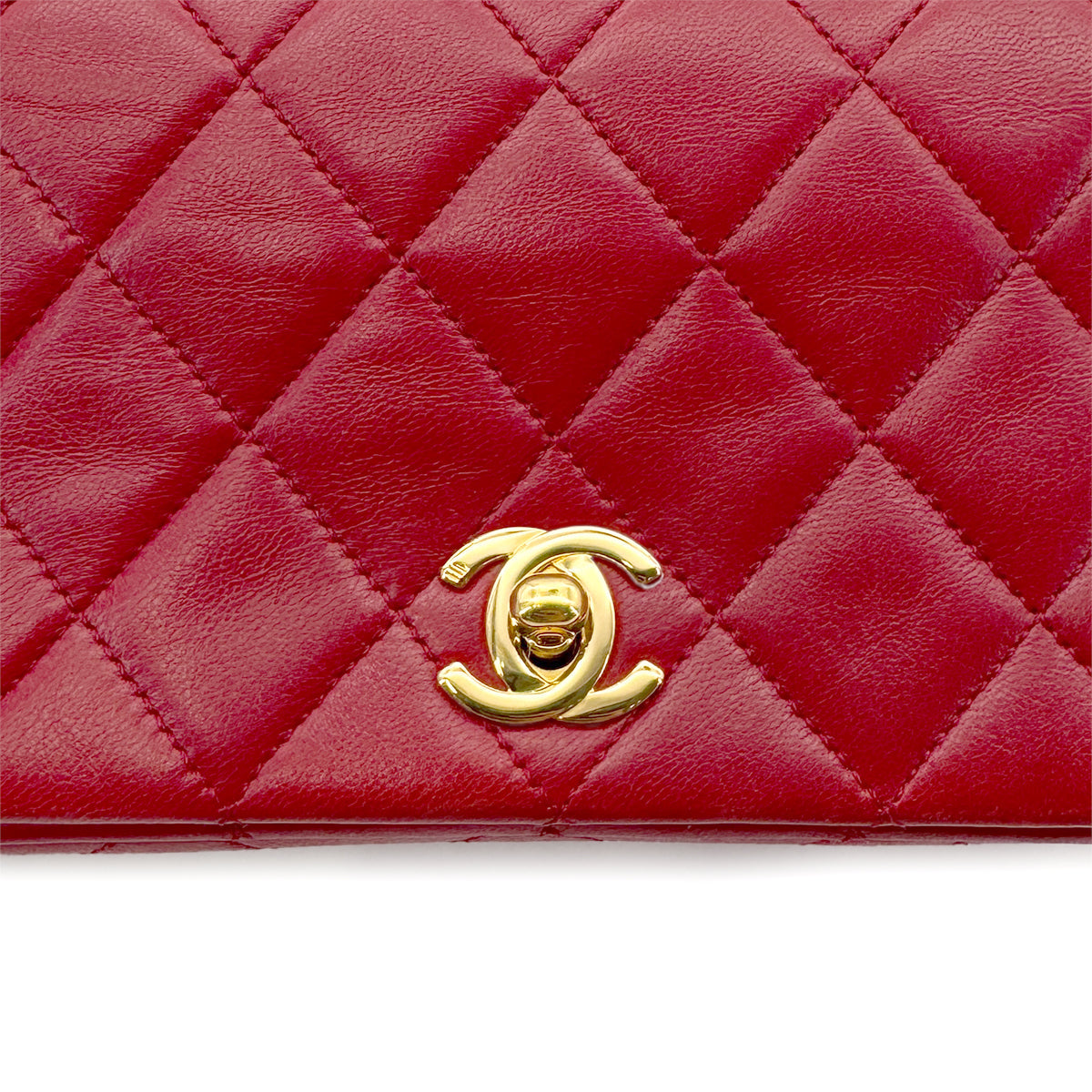 CHANEL VINTAGE MINI FULL FLAP CHAIN SHOULDER BAG RED LAMB SKIN 90277304