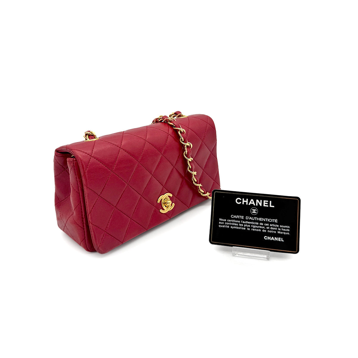 CHANEL VINTAGE MINI FULL FLAP CHAIN SHOULDER BAG RED LAMB SKIN 90277304