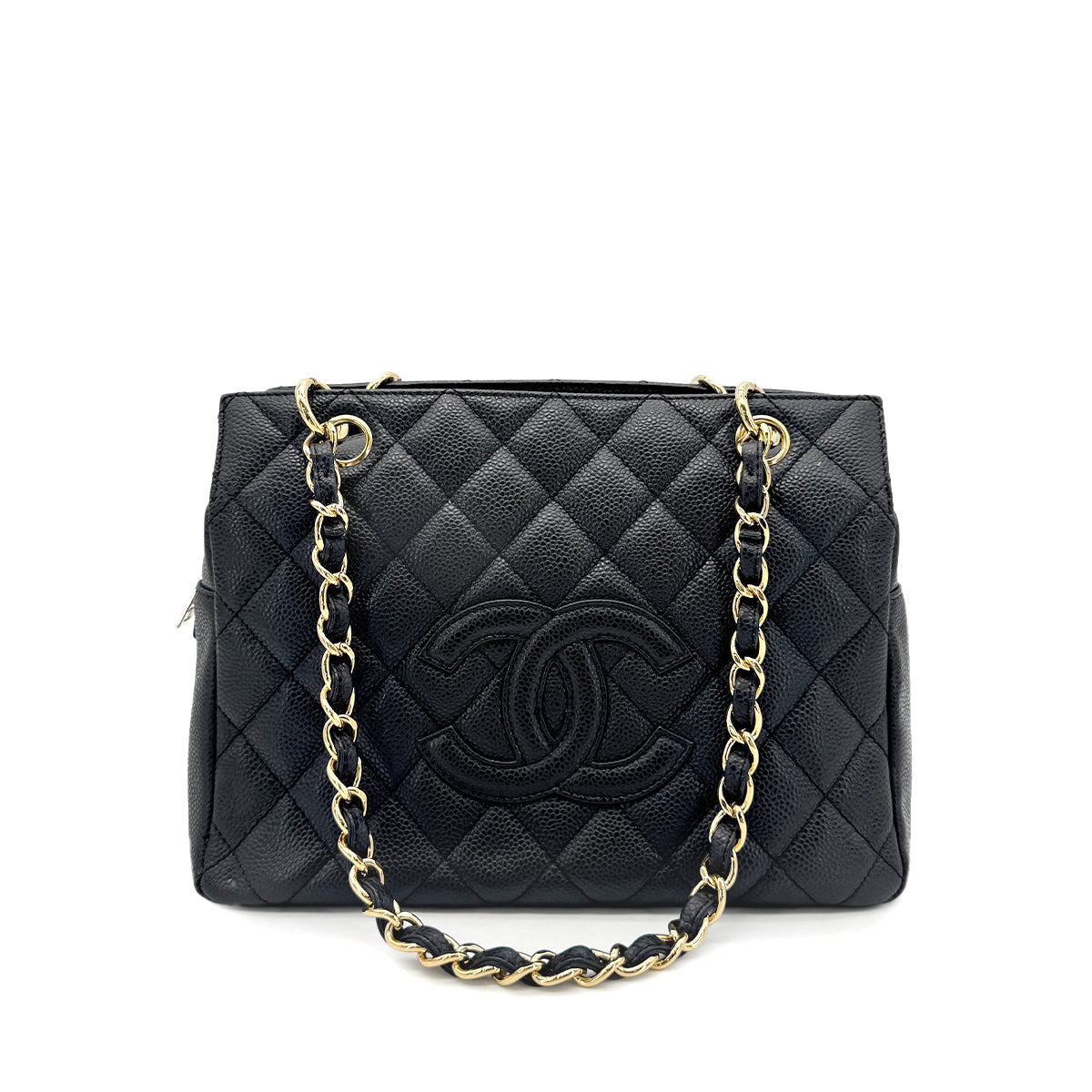 CHANEL VINTAGE MATELASSE COCOMARK CHAIN SHOULDER BAG BLACK CAVIR SKIN 90277333