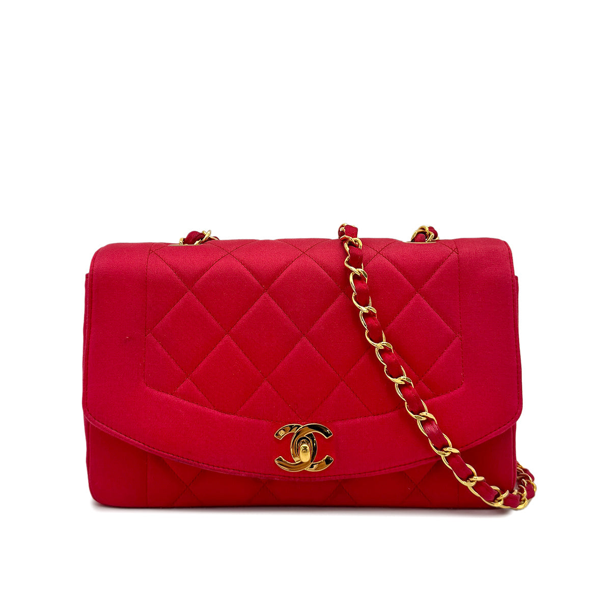 CHANEL VINTAGE DIANA SMALL CHAIN SHOULDER BAG RED SATIN 90277707