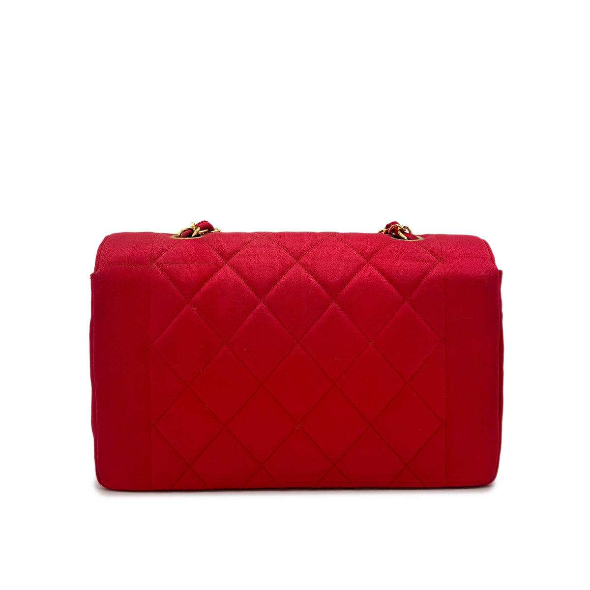 CHANEL VINTAGE DIANA SMALL CHAIN SHOULDER BAG RED SATIN 90277707