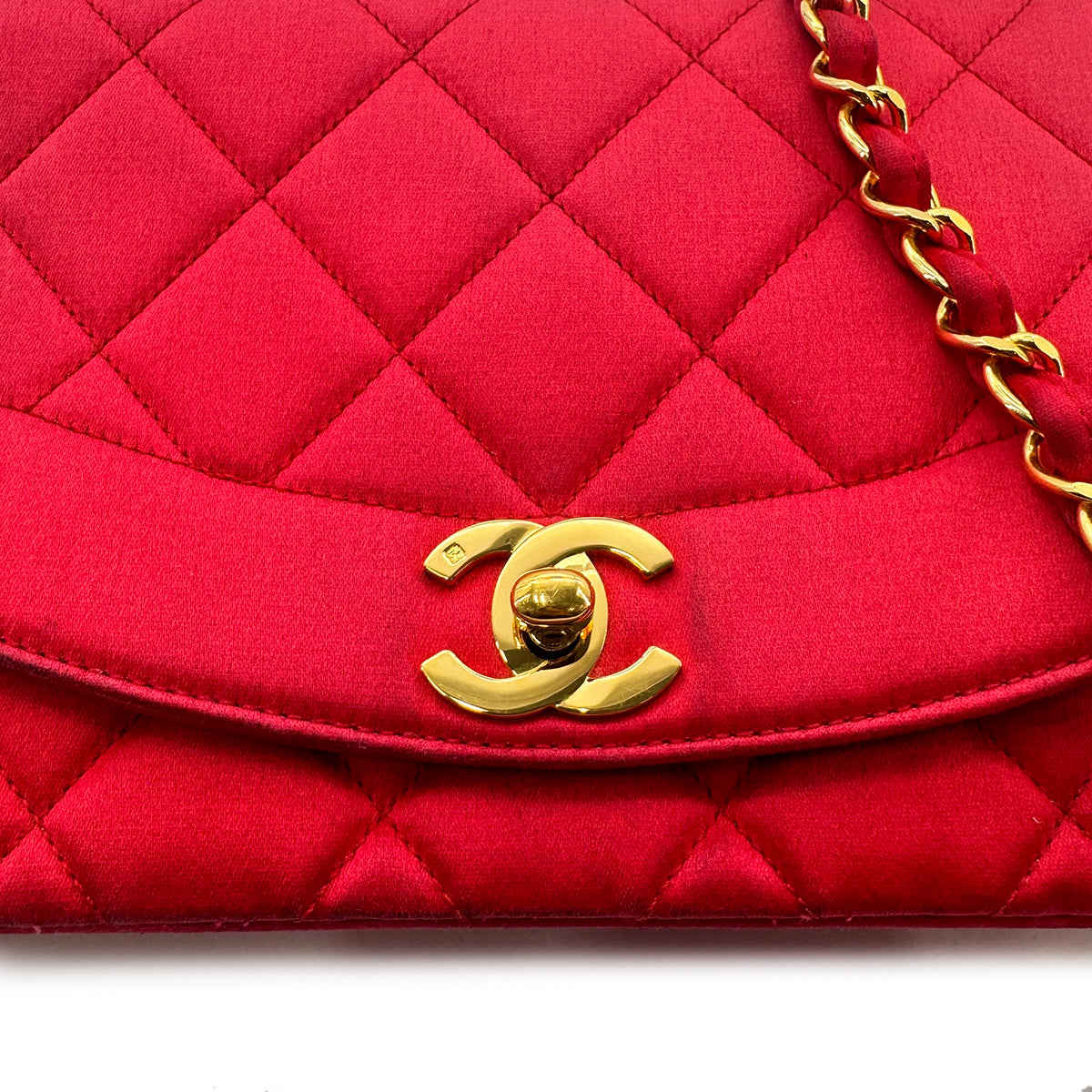 CHANEL VINTAGE DIANA SMALL CHAIN SHOULDER BAG RED SATIN 90277707