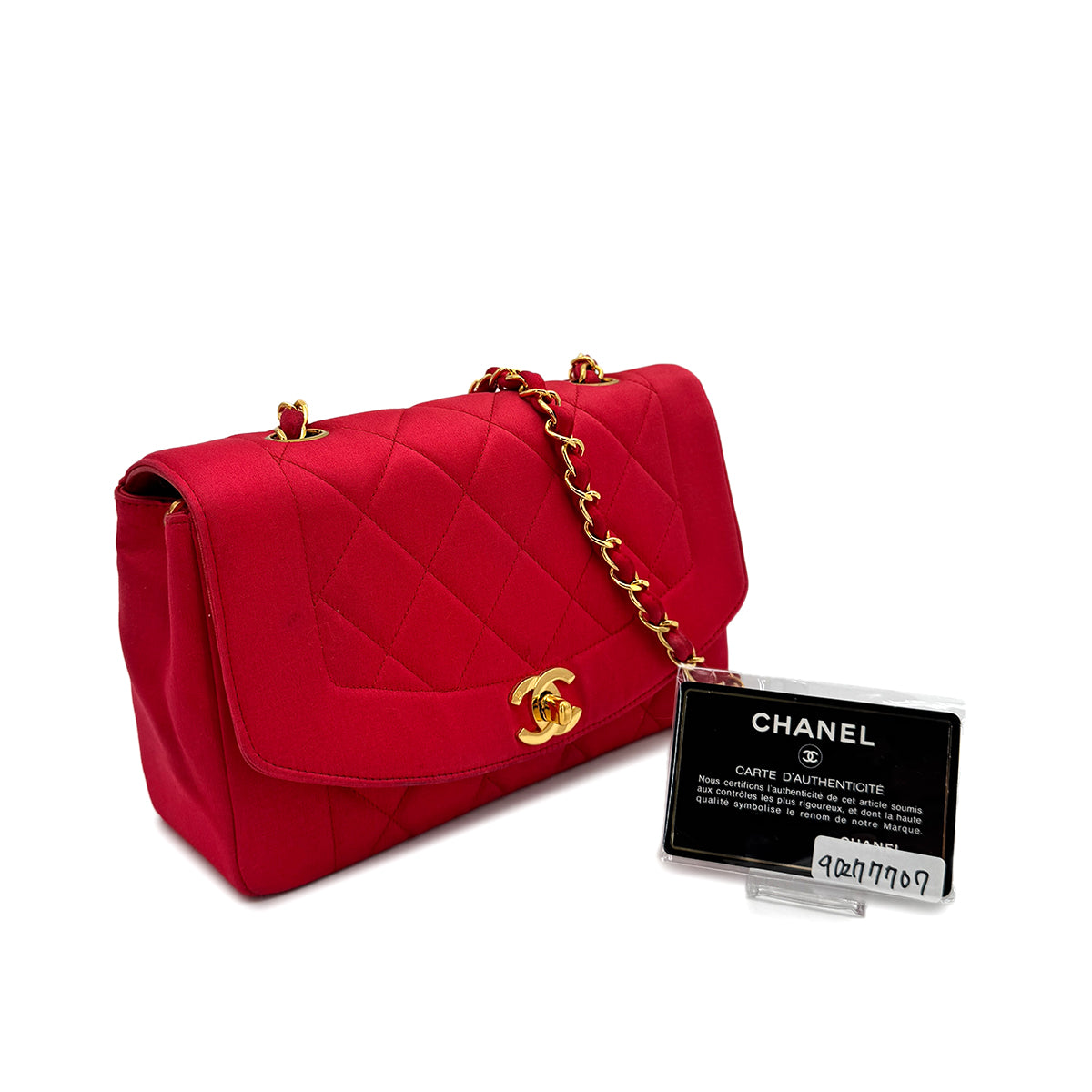 CHANEL VINTAGE DIANA SMALL CHAIN SHOULDER BAG RED SATIN 90277707
