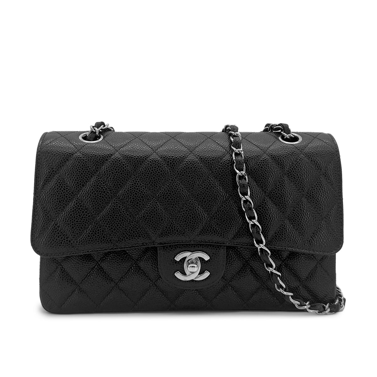 CHANEL VINTAGE CLASSIC FLAP MEDIUM CHAIN SHOULDER BAG BLACK CAVIAR SKIN 90278460