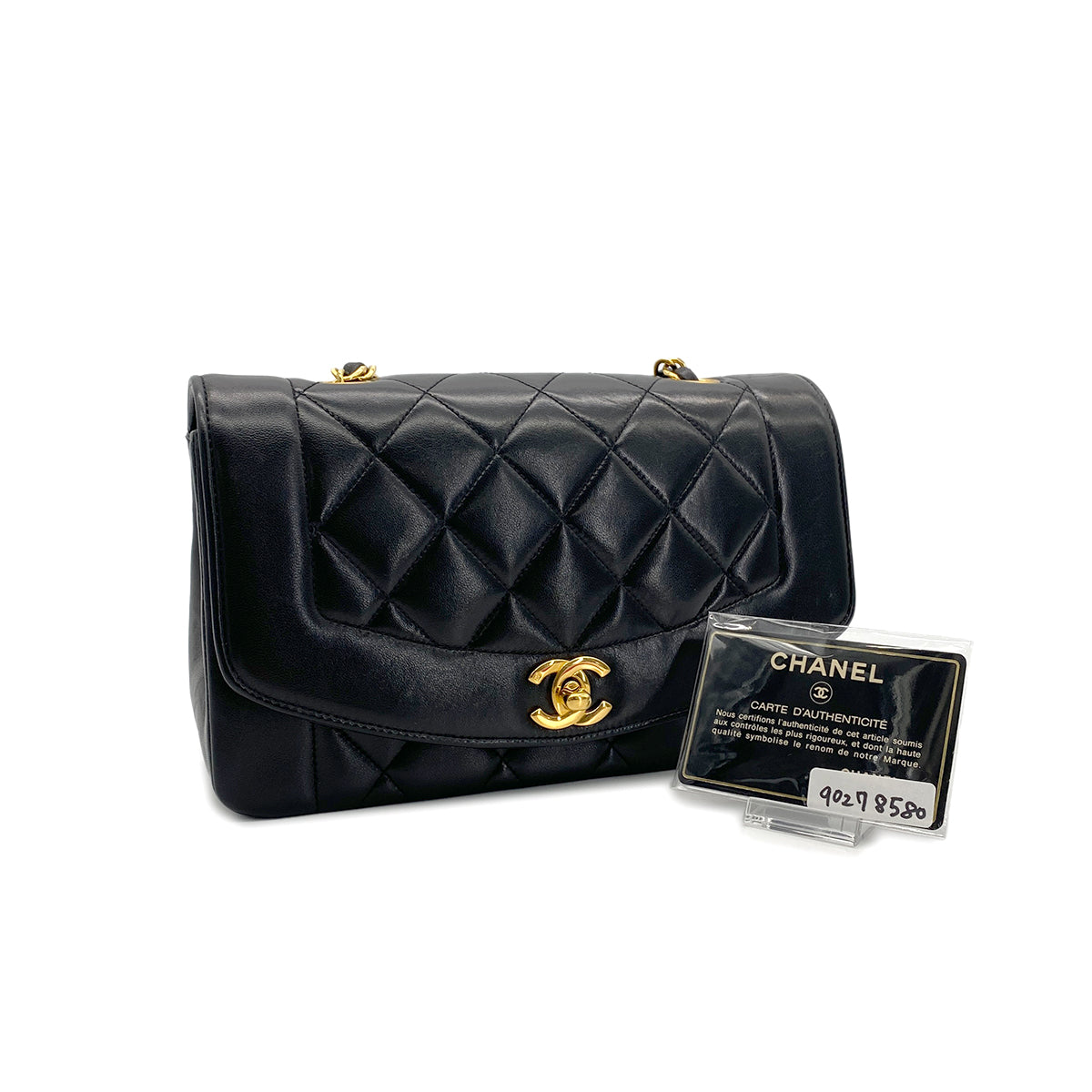 CHANEL VINTAGE DIANA SMALL CHAIN SHOULDER BAG BLACK LAMB SKIN 90278580