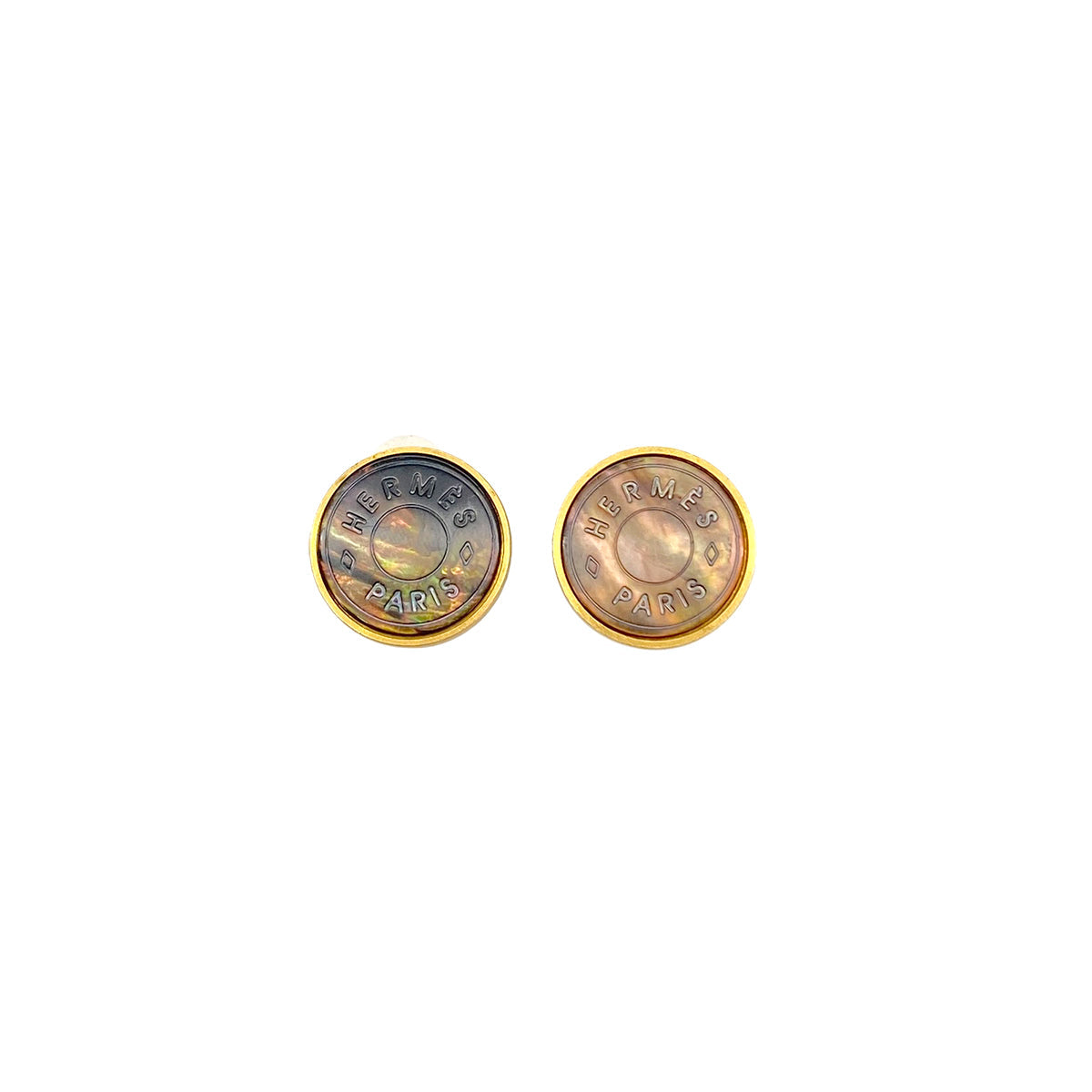 HERMES SERIE EARRINGS BIJOUTERIE FANTAISIE GOLD SHELL METAL ACCESSORY 90278904