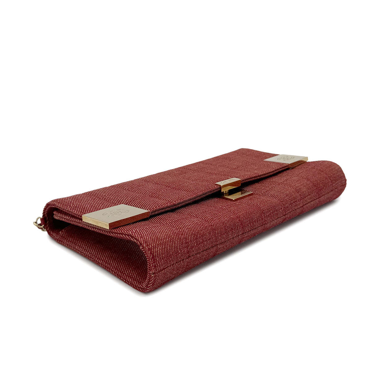 CHANEL VINTAGE CHOCOLATE BAR CHAIN SHOULDER BAG RED DENIM 90279008