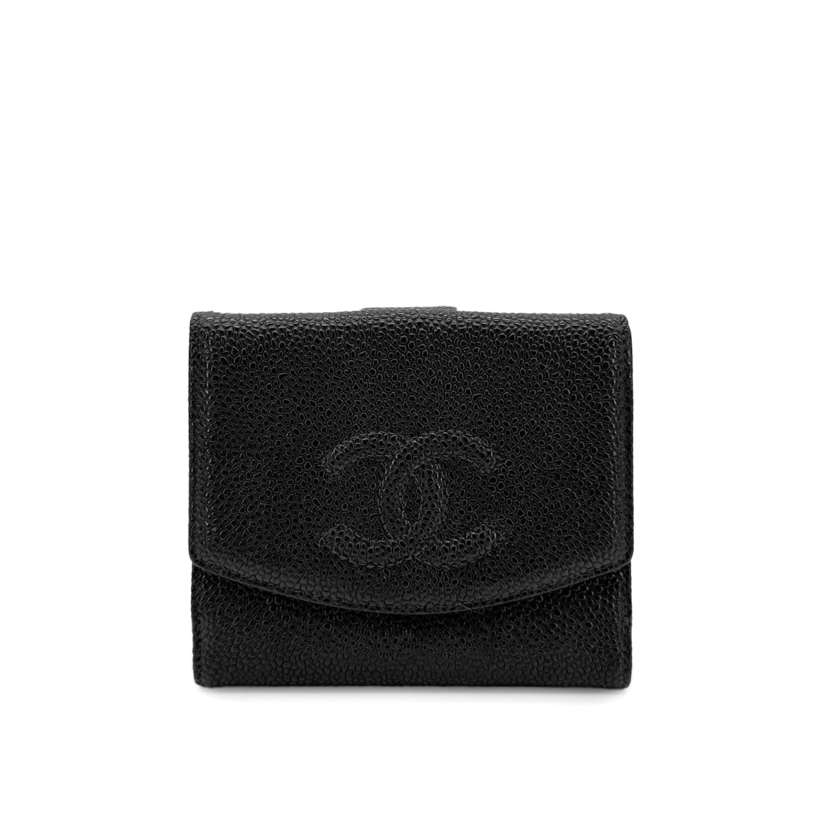 CHANEL VINTAGE BIFOLD COMPACT WALLET BLACK CAVIAR SKIN 90279013