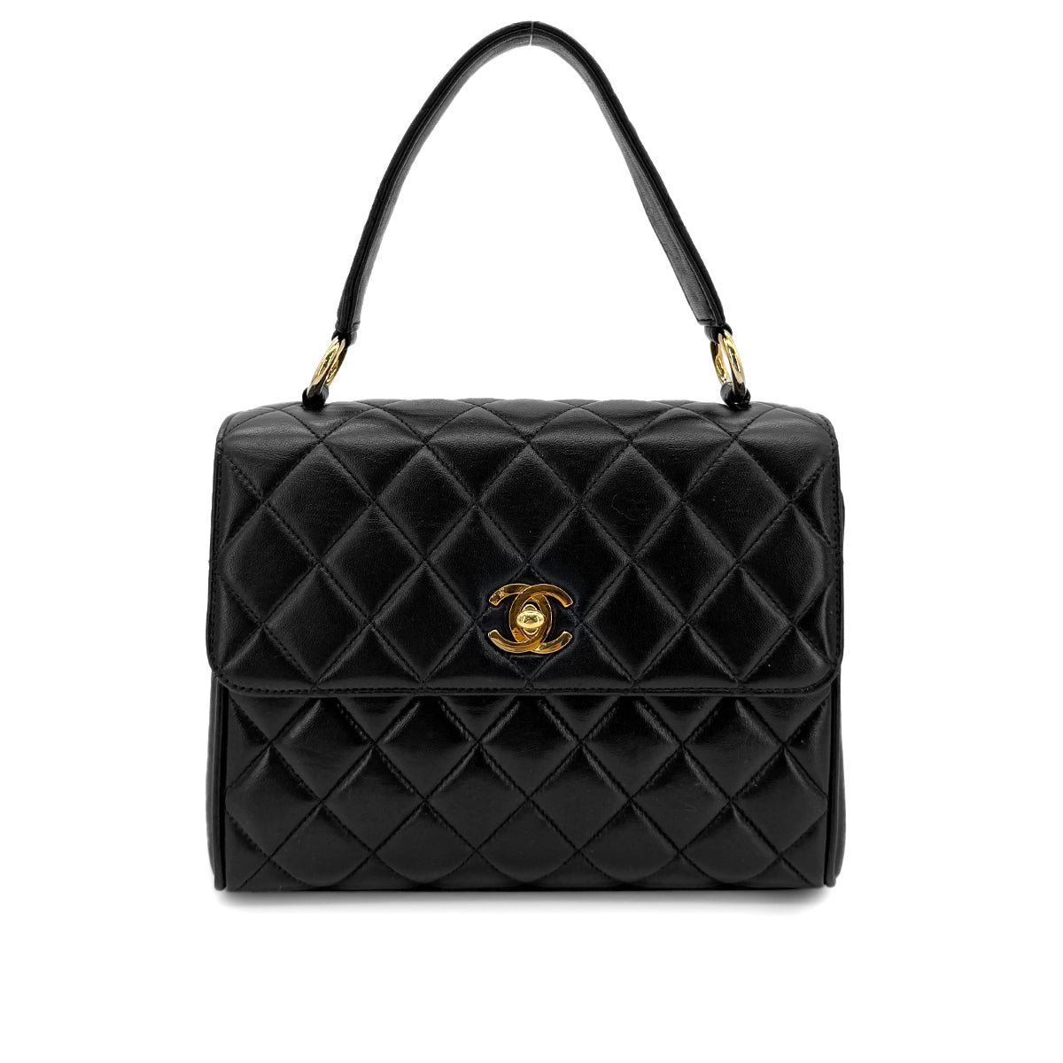 CHANEL VINTAGE MATELASSE HAND BAG BLACK LAMB SKIN 90279717