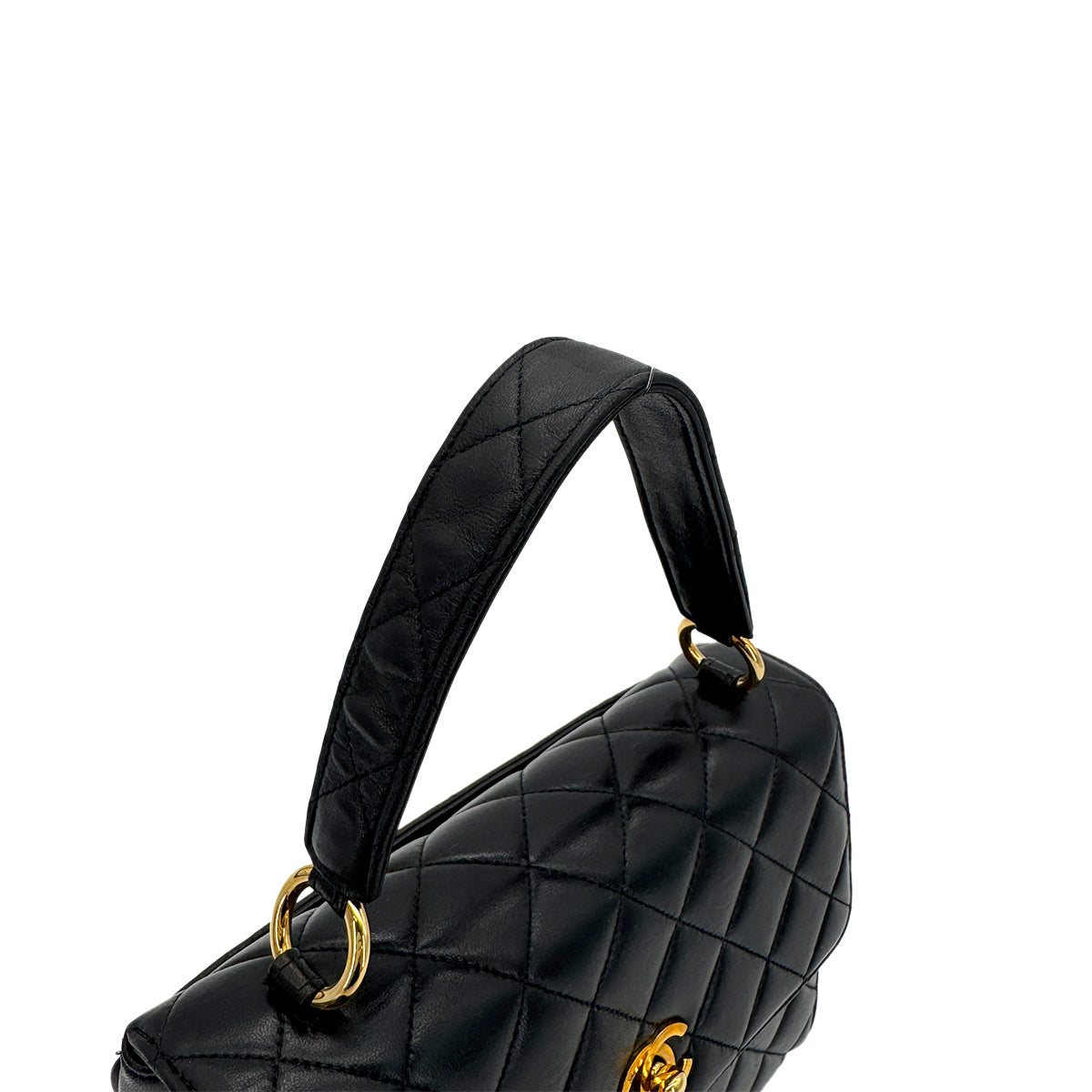 CHANEL VINTAGE MATELASSE HAND BAG BLACK LAMB SKIN 90279717