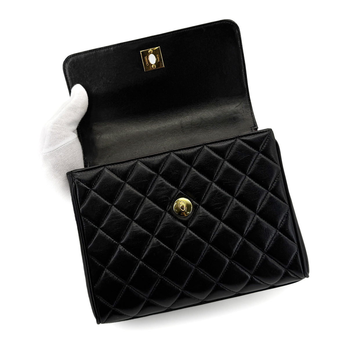 CHANEL VINTAGE MATELASSE HAND BAG BLACK LAMB SKIN 90279717