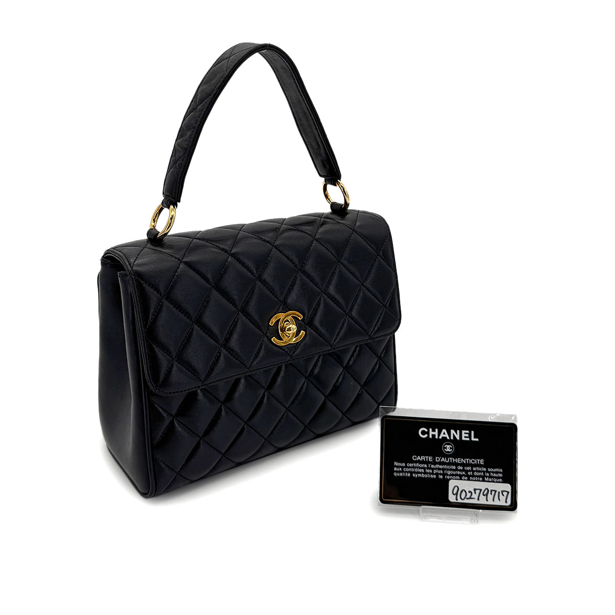 CHANEL VINTAGE MATELASSE HAND BAG BLACK LAMB SKIN 90279717