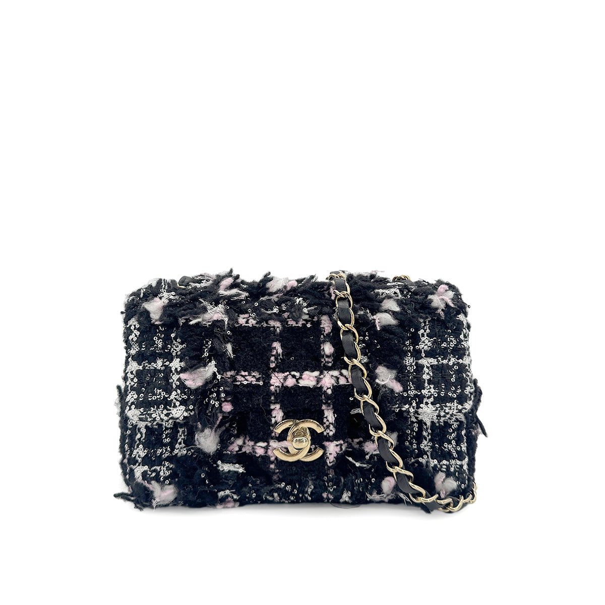 CHANEL MINI MATELASSE CHAIN SHOULDER BAG MULTICOLOR TWEED SEQUINS 90279809