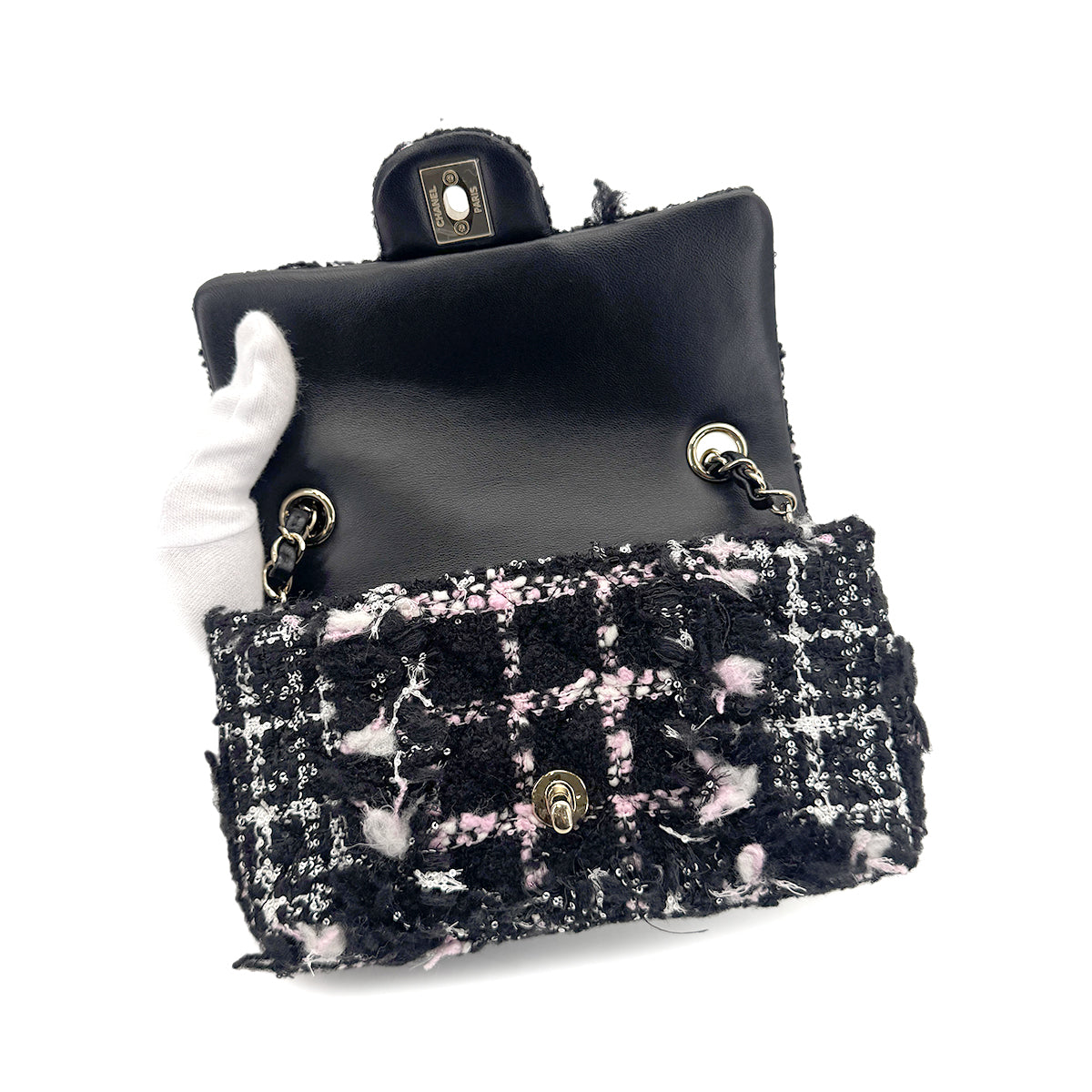 CHANEL MINI MATELASSE CHAIN SHOULDER BAG MULTICOLOR TWEED SEQUINS 90279809