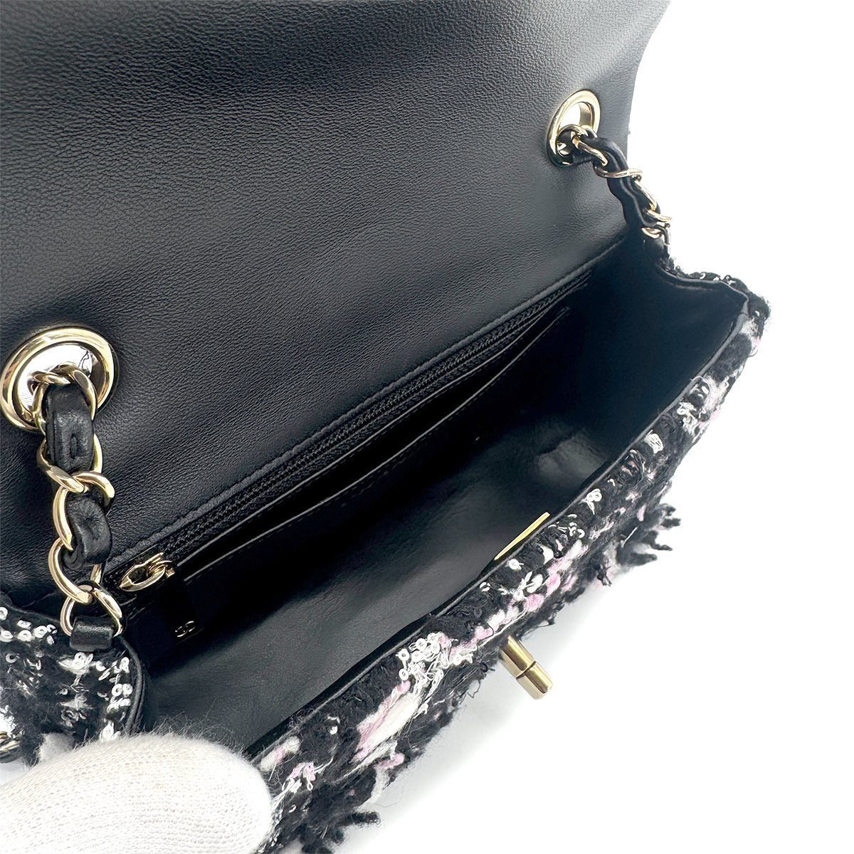 CHANEL MINI MATELASSE CHAIN SHOULDER BAG MULTICOLOR TWEED SEQUINS 90279809